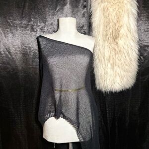 Y2K Black Sheer One Shoulder Top – Festival Layering Mesh Boho Asymmetrical